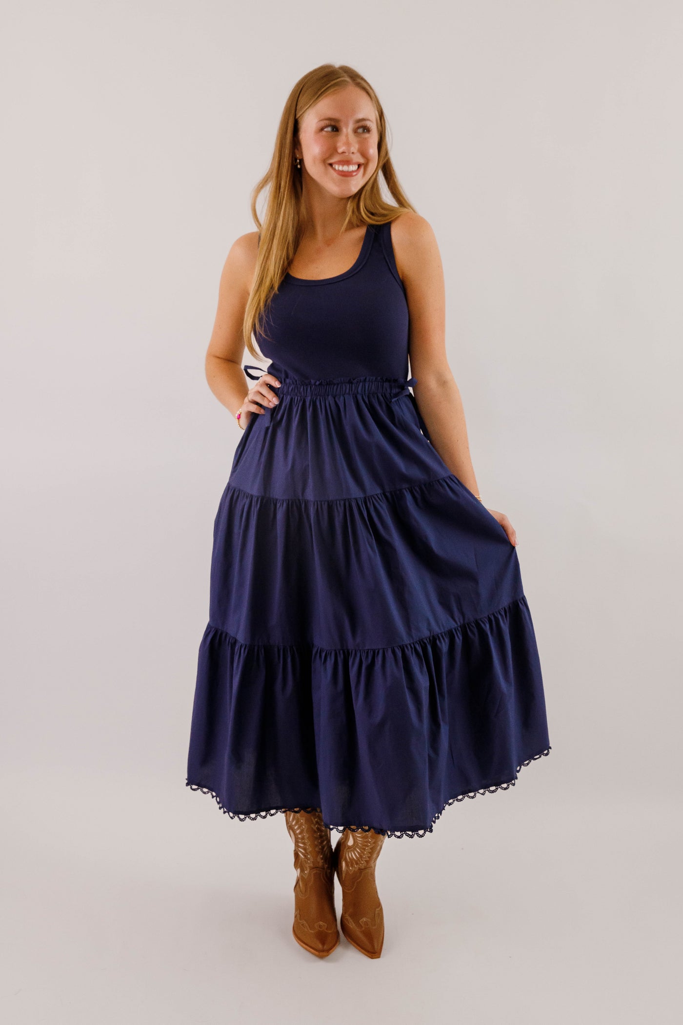 Women's Navy Cotton Mix Midi Dress- Simple Fall Dresses Juliana's Boutique Women's Navy Cotton Mix Midi Dress- Simple Fall Dresses Juliana's Boutique