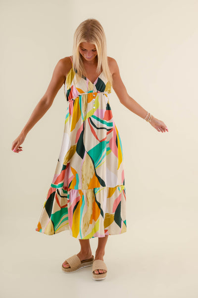 Women's Colorful Midi Dress- Women's Vacation Dresses- Summer Midi Dress