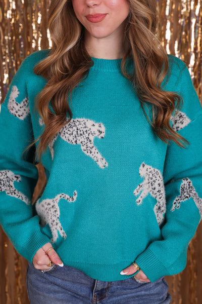 Women's Green Cheetah Sweater- Soft Cheetah Sweater- &Merci Cheetah Sweater
