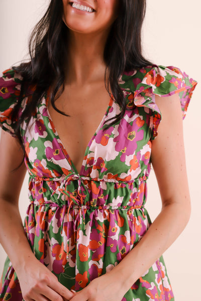 Cute Floral Print Midi Dress- Women's Cotton Dresses- Aureum Midi Dress