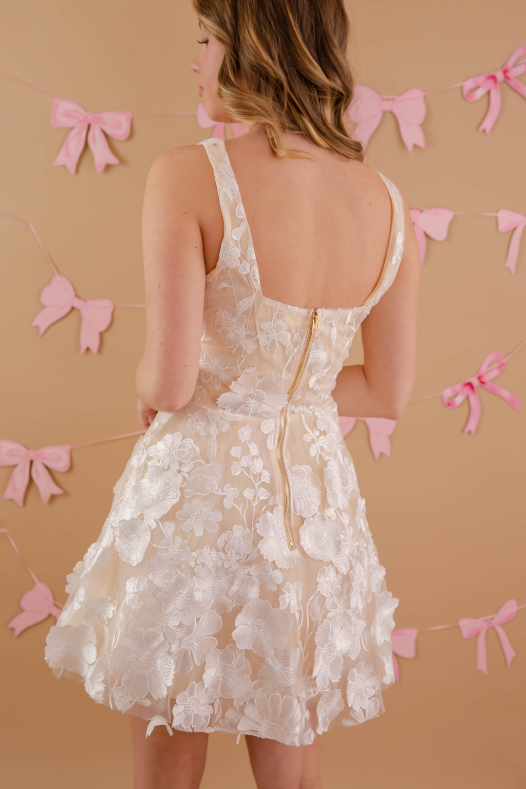 Ivory 3D Flower Mini Dress- Women's Bridal Dresses- Flower Concert Dress Small