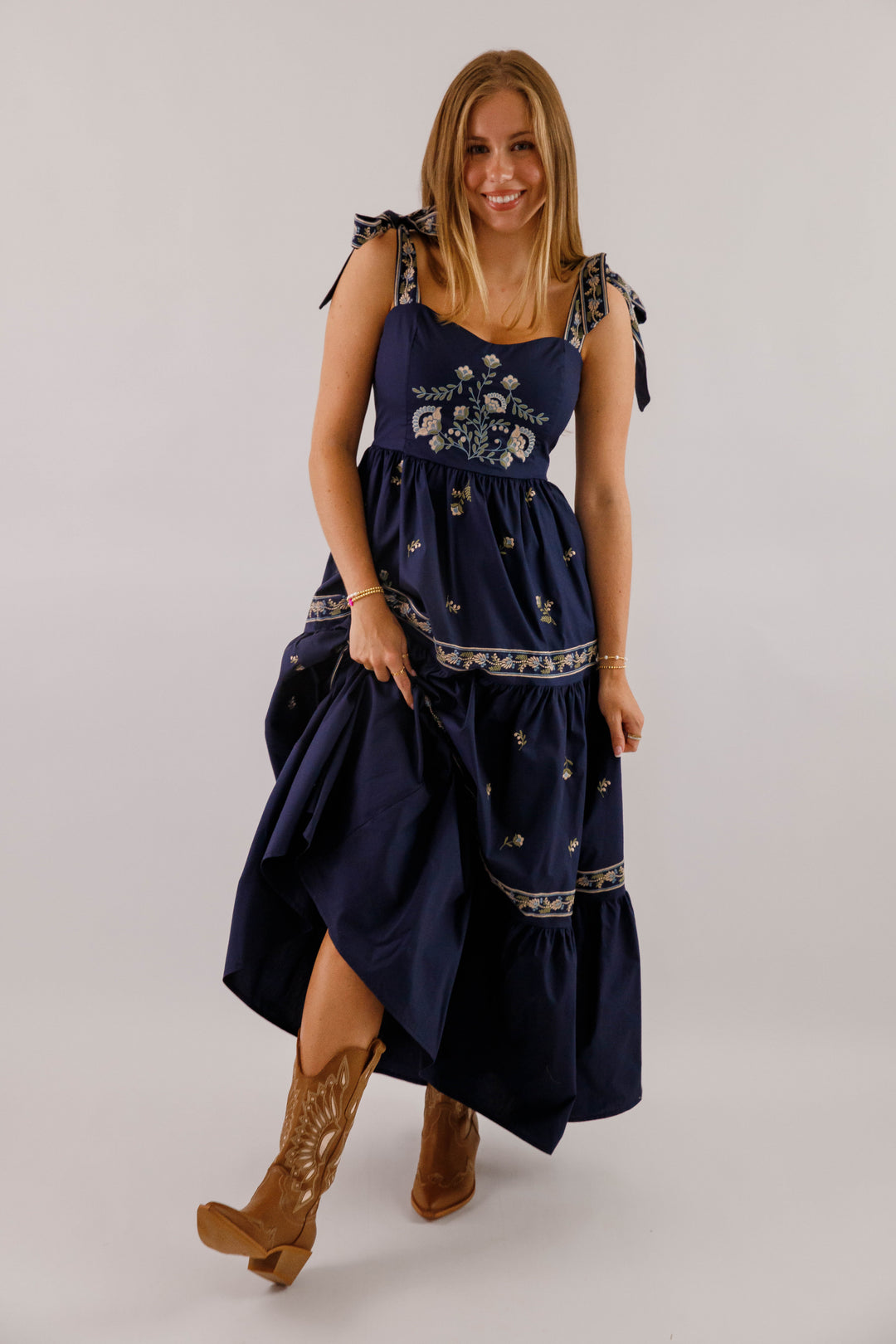 Navy Blue Embroidered Maxi- Women's Boho Style Dresses- Mable Maxi Dress – Juliana's Boutique