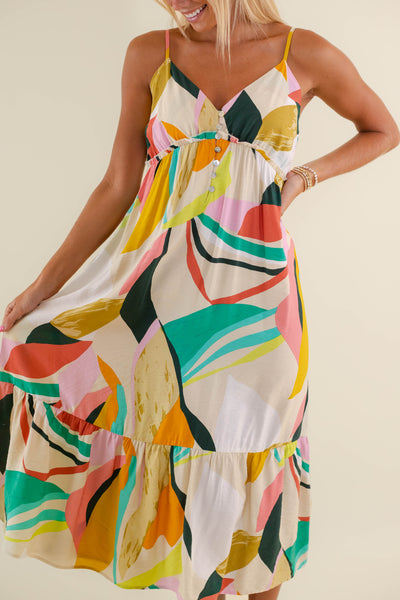 Women's Colorful Midi Dress- Women's Vacation Dresses- Summer Midi Dress