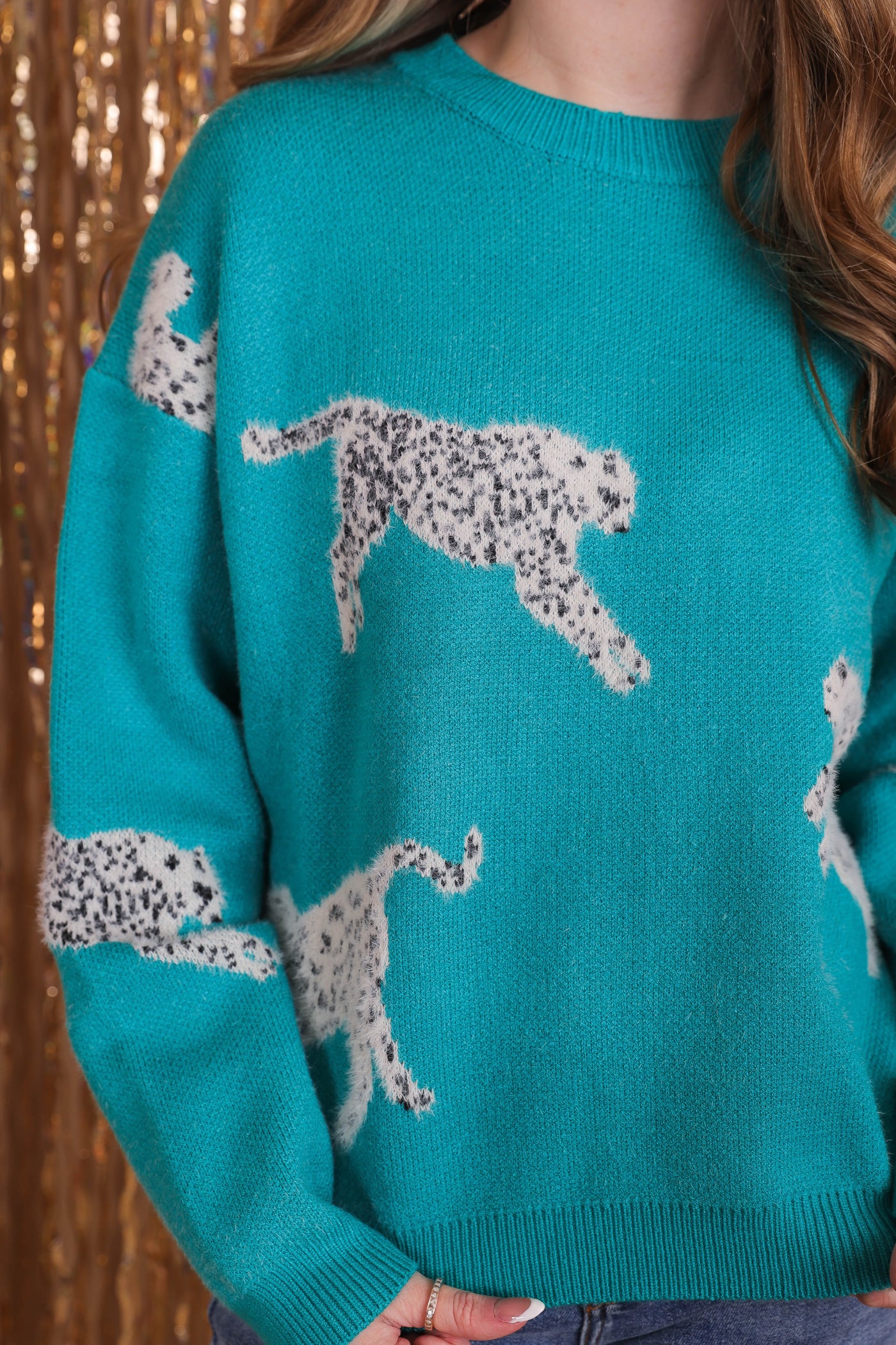 Women's Green Cheetah Sweater- Soft Cheetah Sweater- &Merci Cheetah Sweater