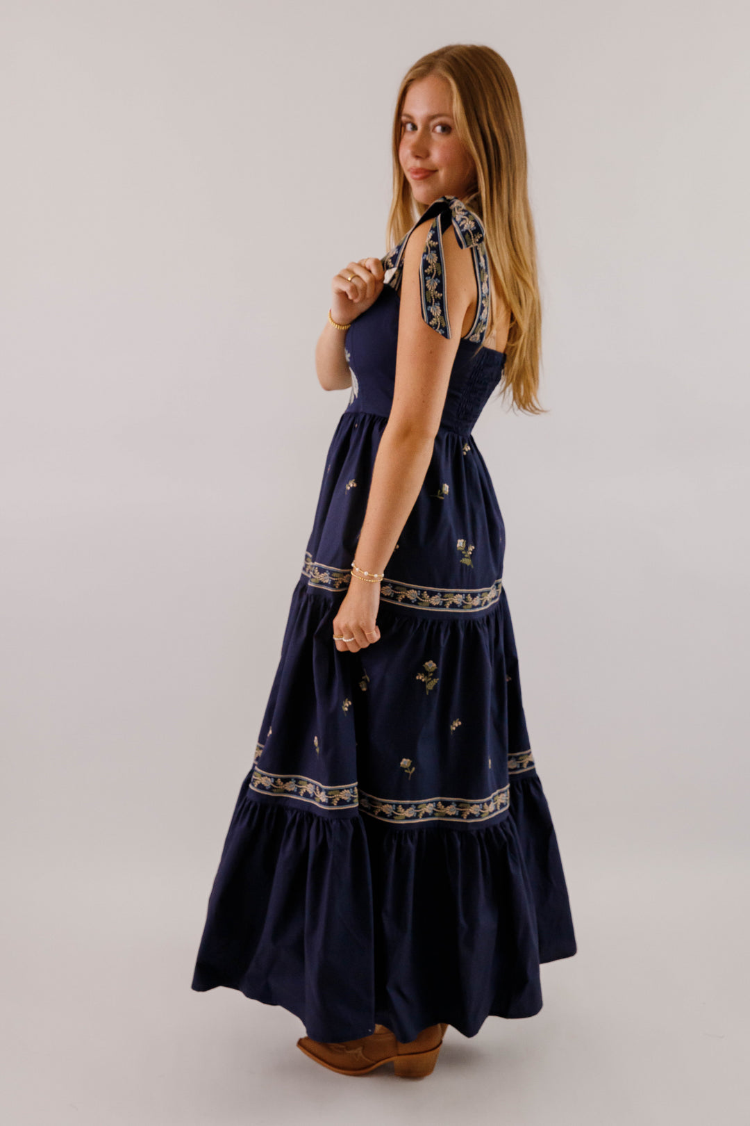 Navy Blue Embroidered Maxi- Women's Boho Style Dresses- Mable Maxi Dress – Juliana's Boutique