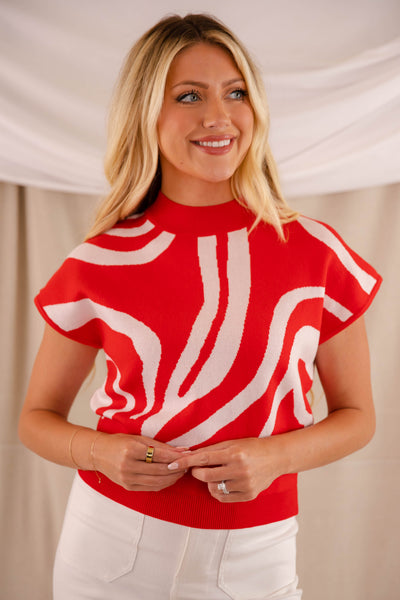 Women's Red and White Blouse- Women's Preppy Tops- Eesome Tops