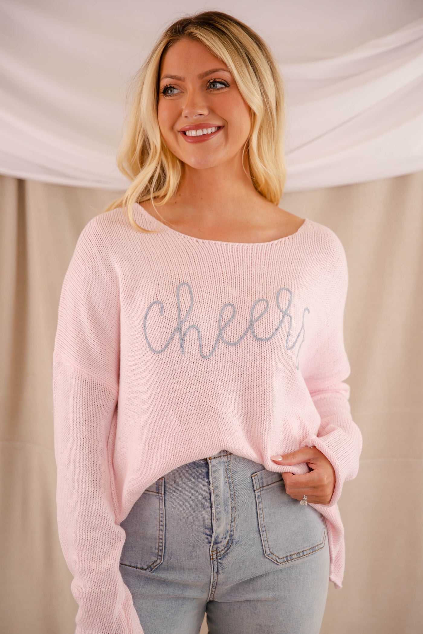 Women's Blush Knit Sweater, Cheers Knit Sweater, Miracle Brand Sweater