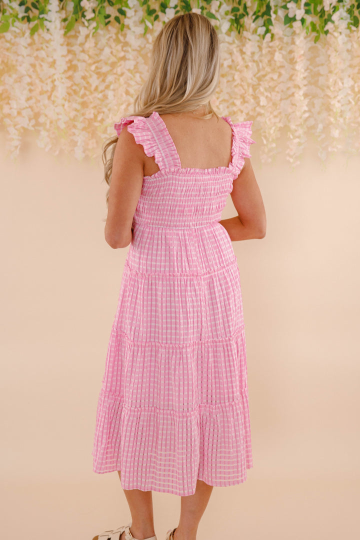 open lace back dress Pink and White Gingham Dress- Women's Pink Gingham Midi Dress- Umgee Dresses  – Juliana's Boutique