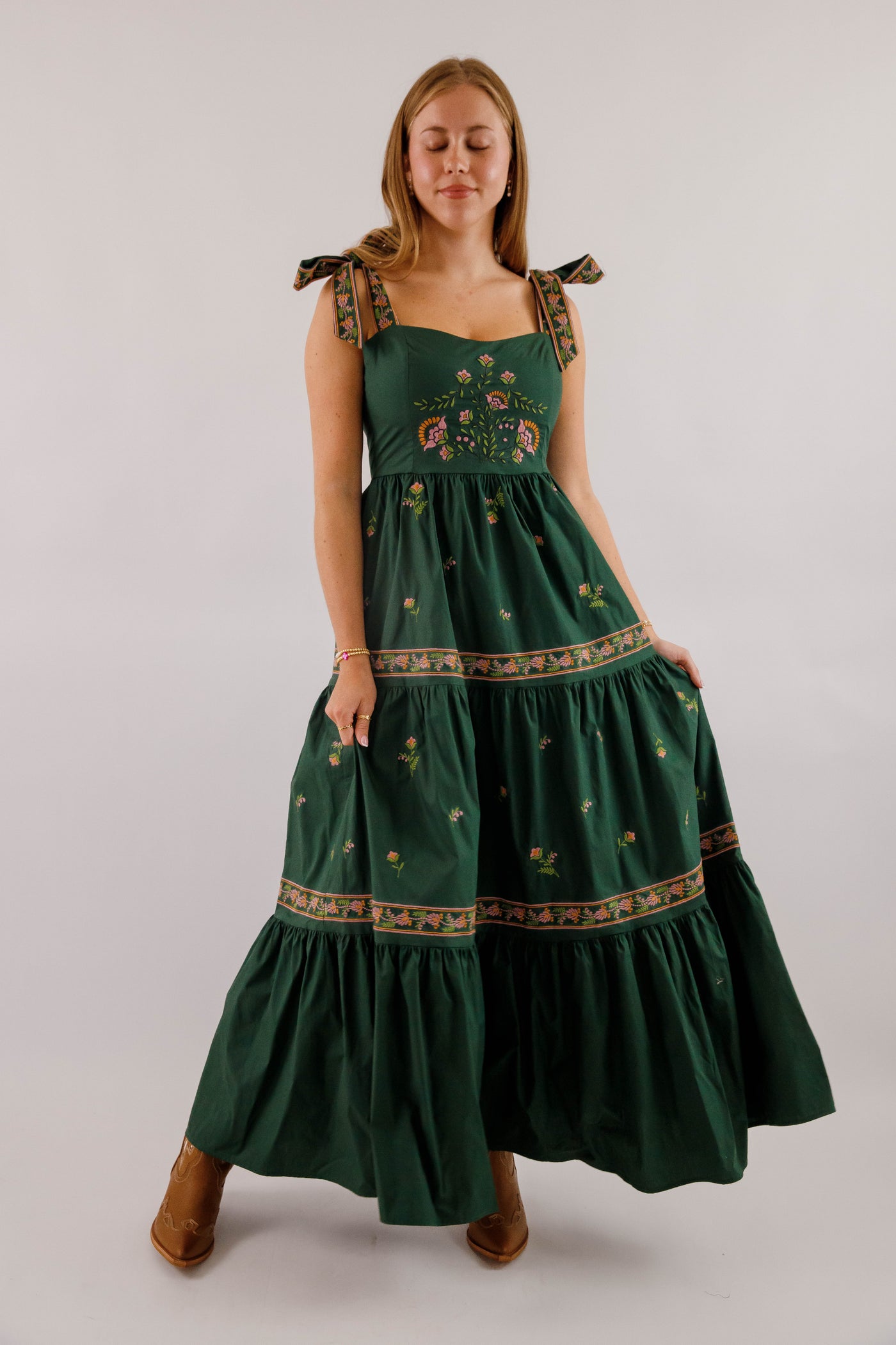 Hunter Green Embroidered Maxi- Women's Boho Style Dresses- Mable Maxi Dress Small Hunter Green Embroidered Maxi- Women's Boho Style Dresses- Mable Maxi Dress Small