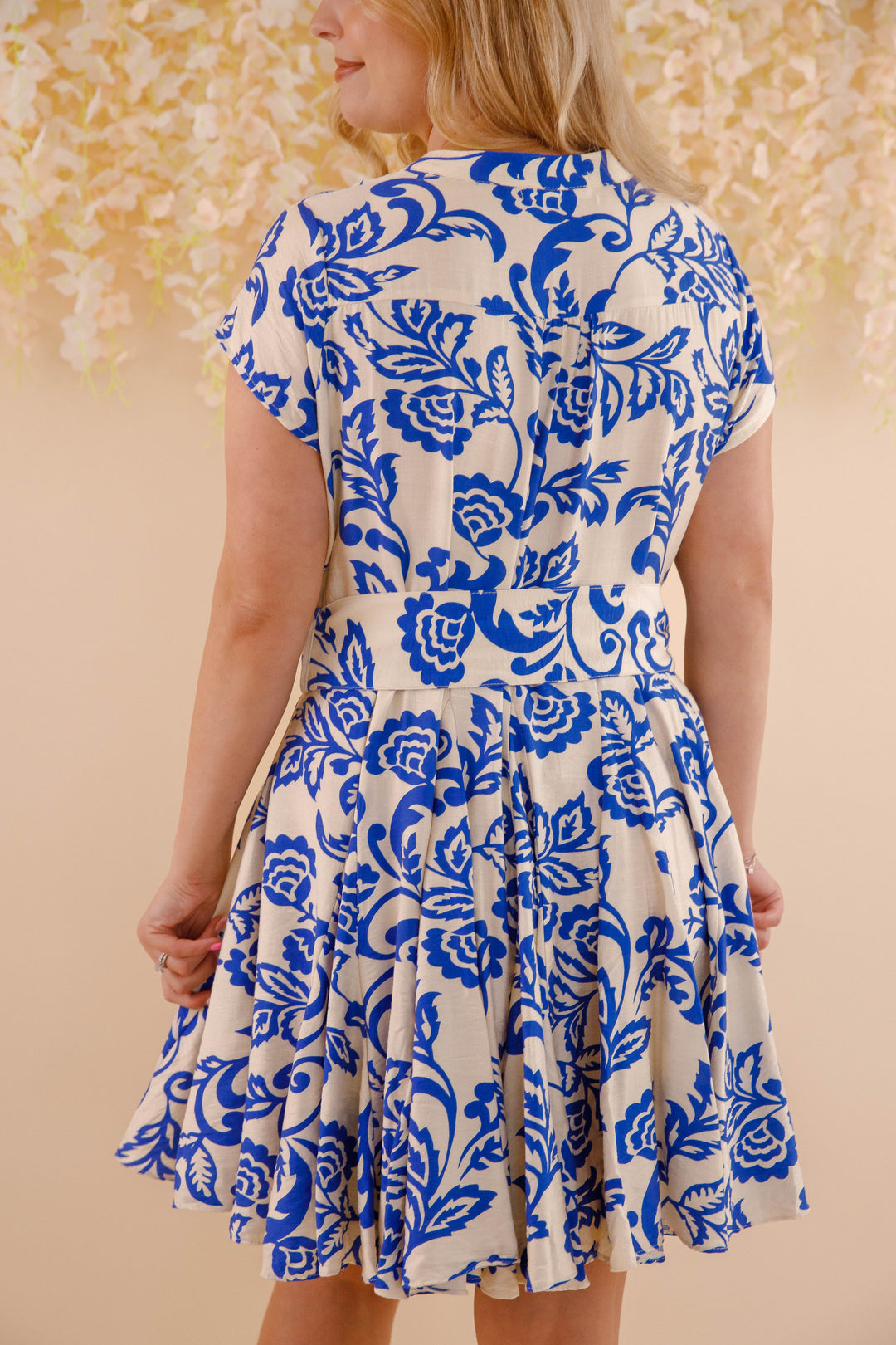 Women's Blue and White Tropical Print Dress- Women's Vacation Dresses- Aakaa Dresses Small