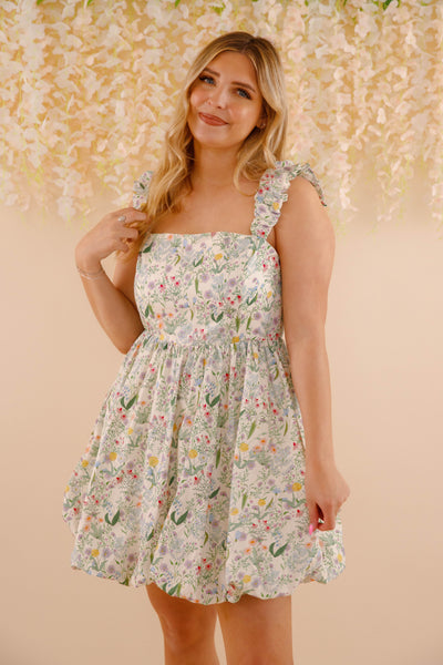 Women's Bubble Mini Dress- Cottage-Core Dresses- Aureum Mini Dress