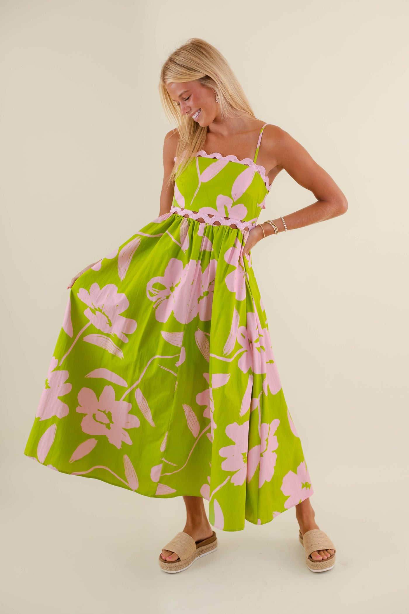 Women's Pink And Green Maxi Dress- Women's Preppy Dresses- PeachLove Maxi Dress