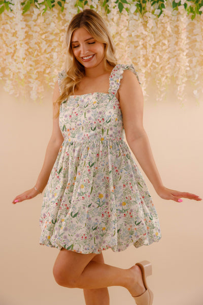 Women's Bubble Mini Dress- Cottage-Core Dresses- Aureum Mini Dress