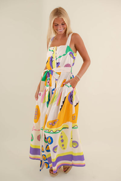 Abstract Print Dress- Women's Colorful Print Dress- European Vacation Dresses