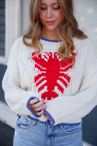 Preppy Coastal Sweater- Knitted Lobster Sweater- Eesome Lobster Sweater