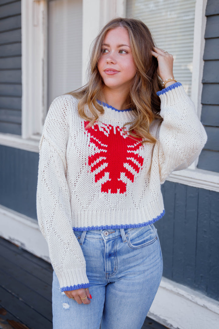 Preppy Coastal Sweater- Knitted Lobster Sweater- Eesome Lobster