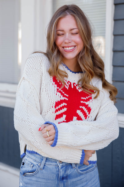 Preppy Coastal Sweater- Knitted Lobster Sweater- Eesome Lobster Sweater