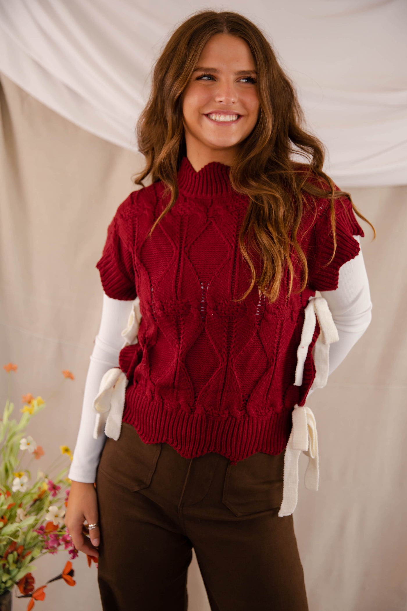 Women's Knit Sweater Vest- Women's Chic Scalloped Sweater With Bows- &Merci Sweaters