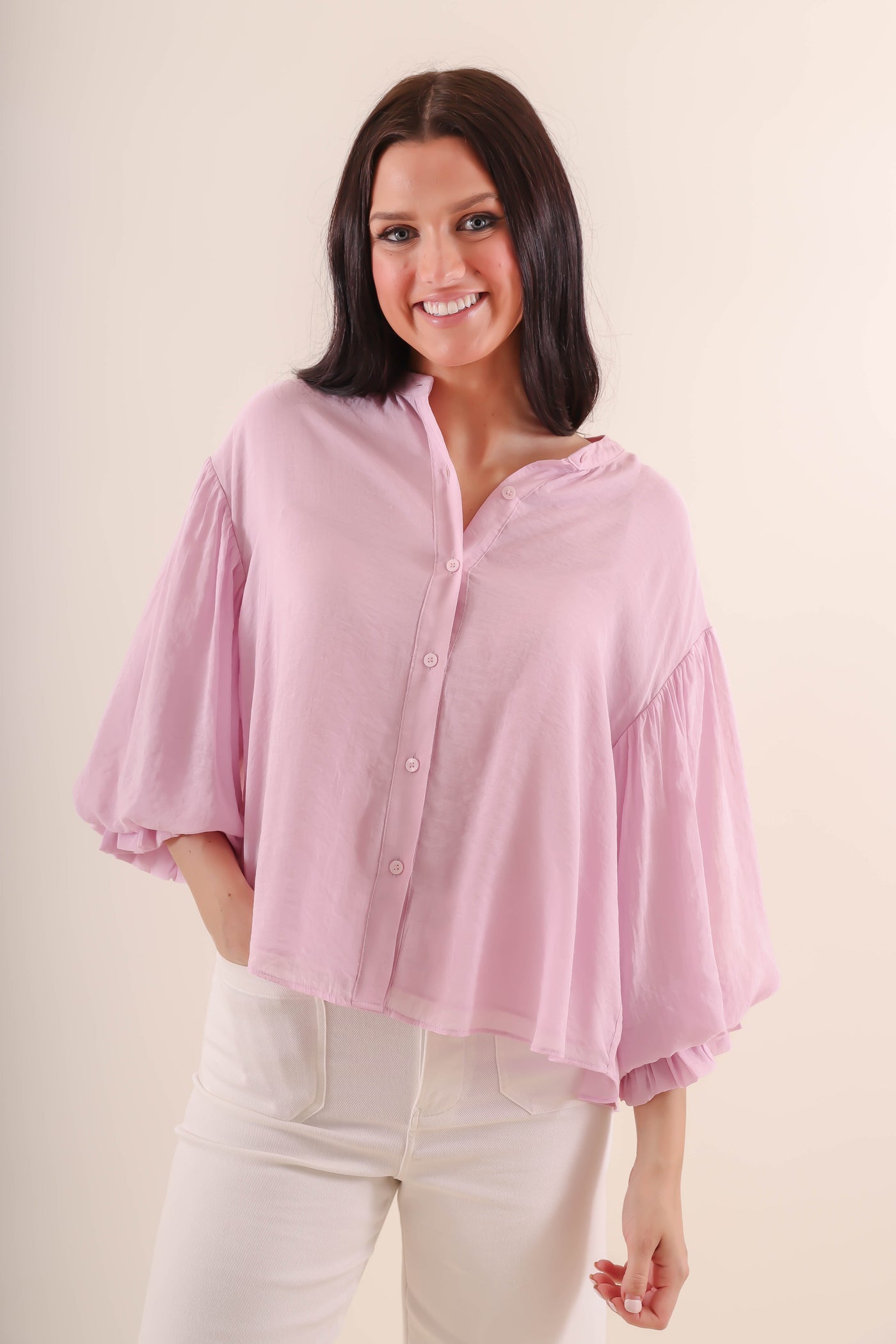 Puff Sleeve Button Down Blouse- Women's Preppy Tops- FATE Button Down Blouse