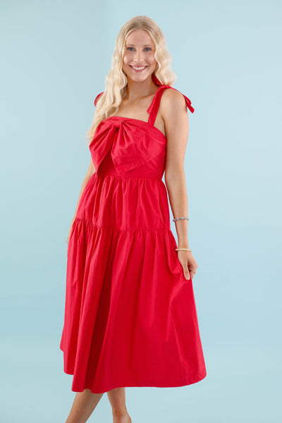 Women's Red Bow Maxi Dress- Boutique Red Dress- &Merci Bow Dress