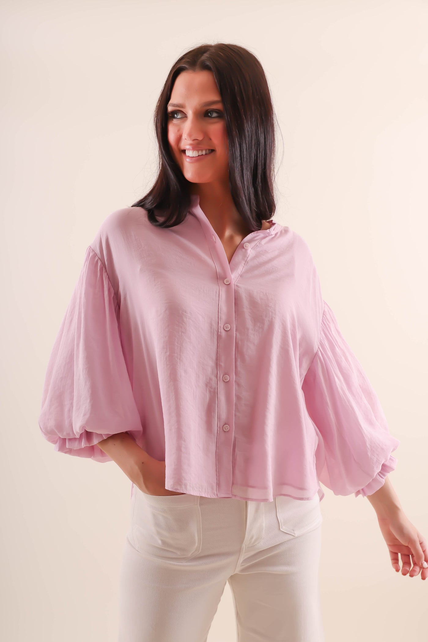 Puff Sleeve Button Down Blouse- Women's Preppy Tops- FATE Button Down Blouse