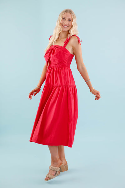 Women's Red Bow Maxi Dress- Boutique Red Dress- &Merci Bow Dress