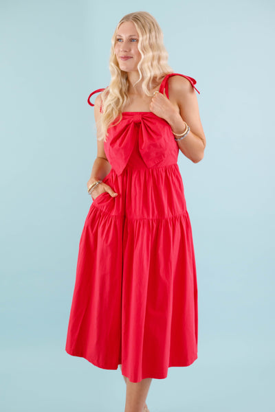 Women's Red Bow Maxi Dress- Boutique Red Dress- &Merci Bow Dress