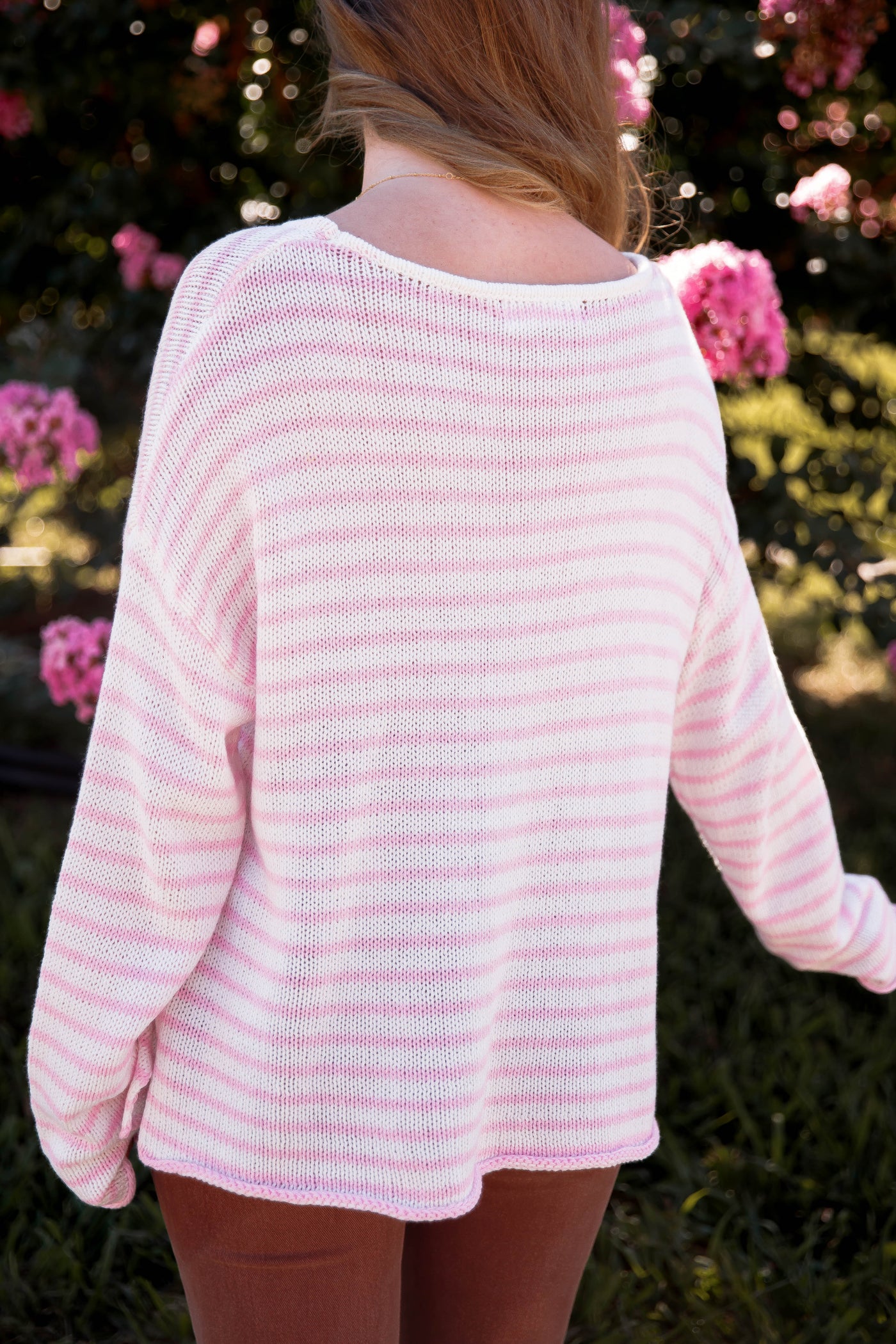 Pink and White Striped Sweater- Women's Preppy Striped Knitted Sweater- Miracle Striped Sweater