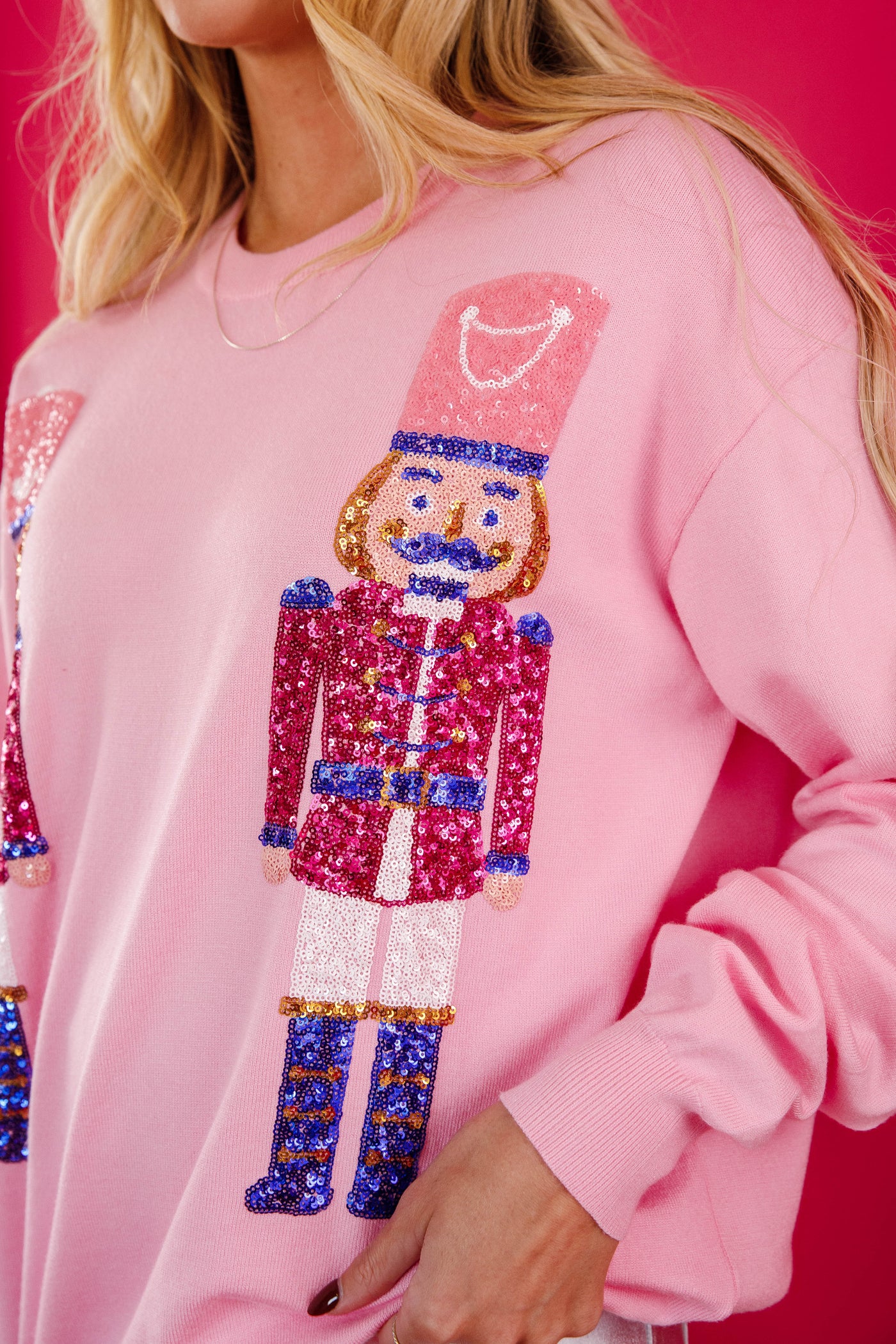 Sequin Nutcracker Sweater- Women's Sequin Christmas Sweater- PeachLove Christmas Tops