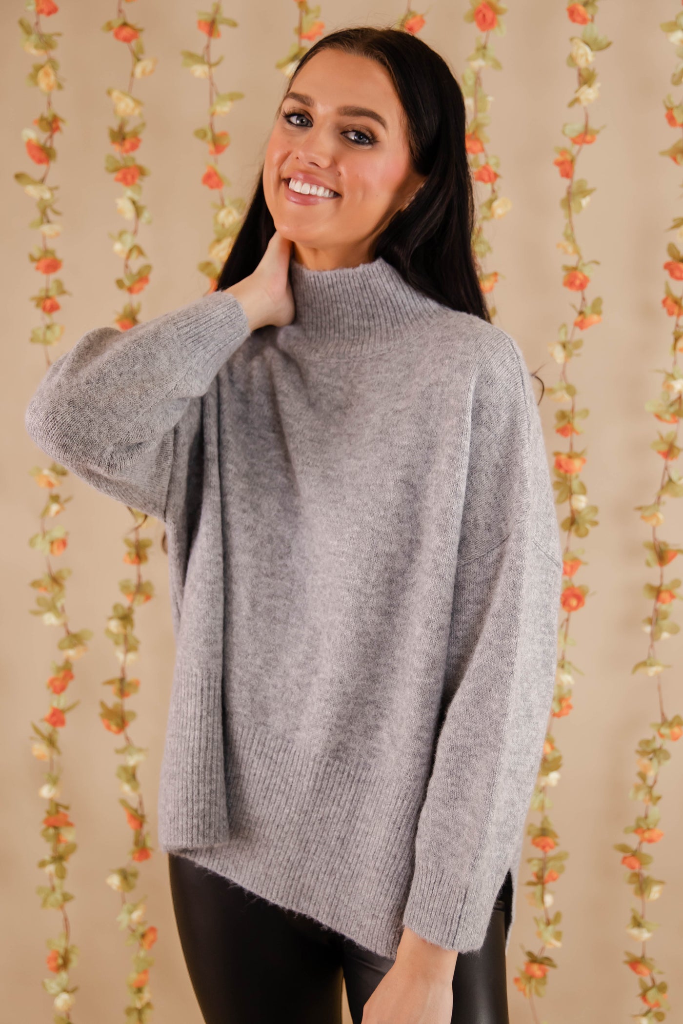 Oversized Grey Mockneck Sweater- Women's Soft Oversized Sweater- Ribbed Knit Comfy Sweater