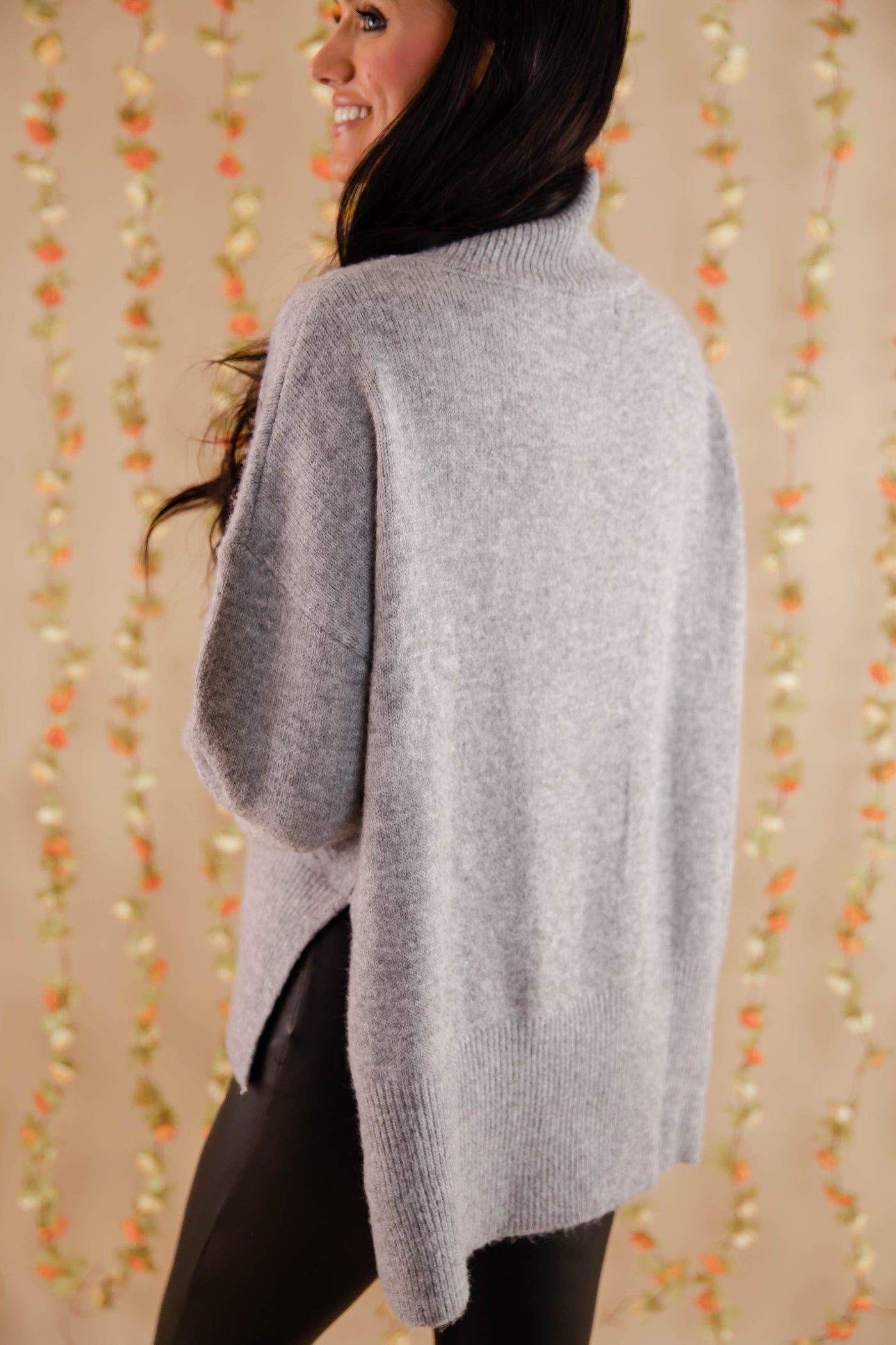 Oversized Grey Mockneck Sweater- Women's Soft Oversized Sweater- Ribbed Knit Comfy Sweater