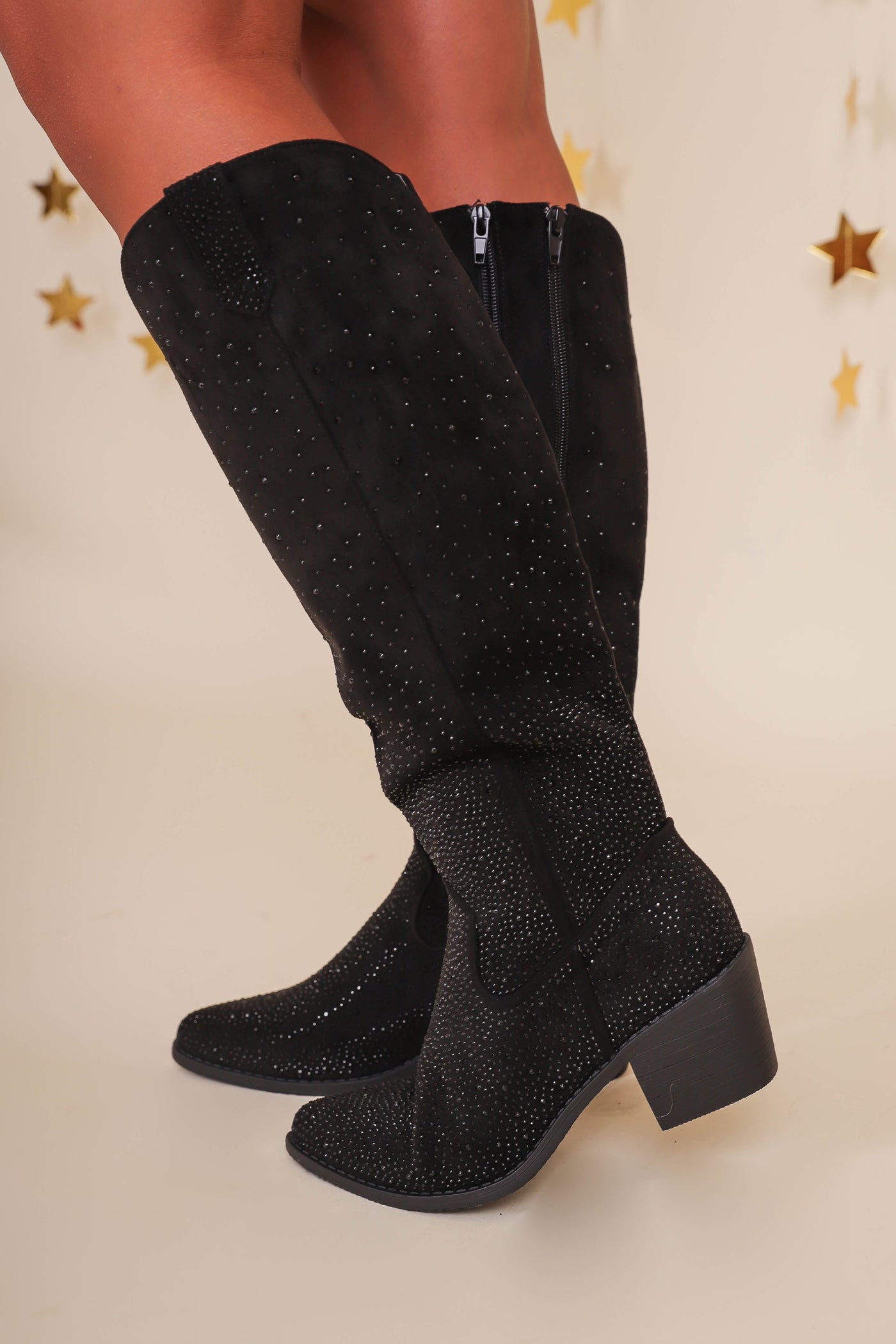  Black Tall Western Boots- Black Rhinestone Boots- Pierre Dumas Black Boots