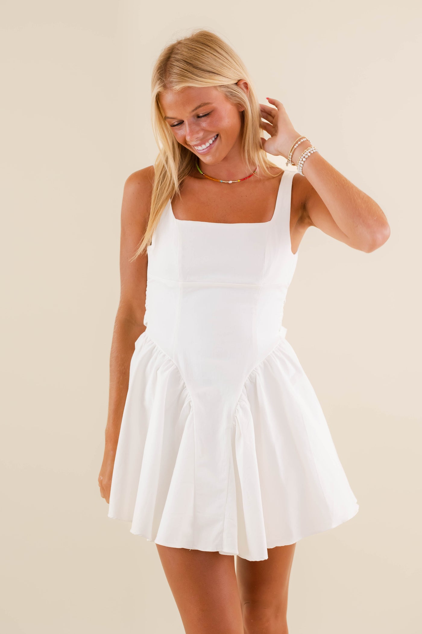 Flirty White Mini Dress- Women's Corset Dress- Short White Dress