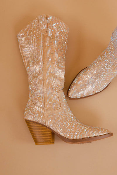 Champagne Rhinestone Boots- Western Style Rhinestone Boots- Tall Rhinestone Boots