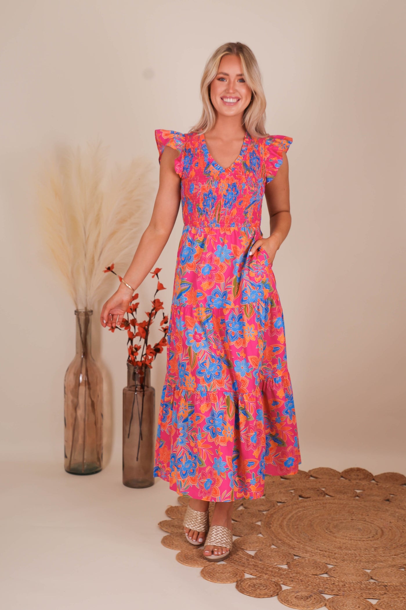 womens hot pink midi dress Hot Pink Midi Dress