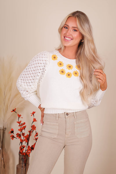 Women's Daisy Sweater- Women's Embroidered Flower Sweater- Women's Preppy Sweaters