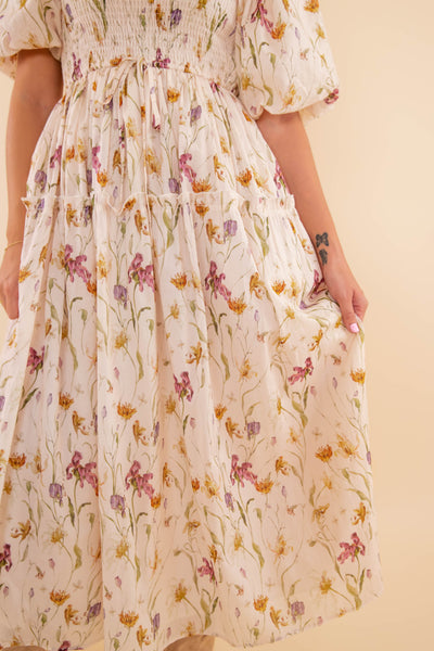Floral Smocked Midi Dress- Women's Cotton Midi Dress- Aureum Floral Midi Dress