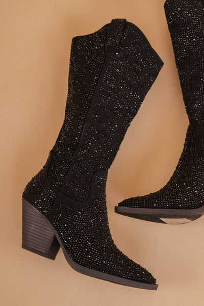 Black Rhinestone Boots- Western Style Rhinestone Boots- Tall Rhinestone Boots