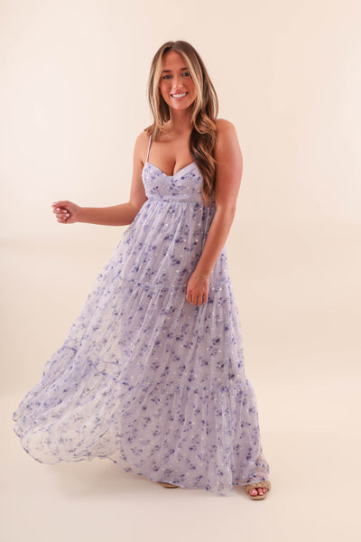 Floral Print Tulle Maxi Dress- Wedding Guest Maxi Dress- Storia Maxi Dress