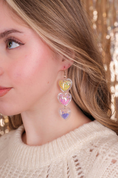 Fun Heart Earrings- Cute Heart Glitter Earrings