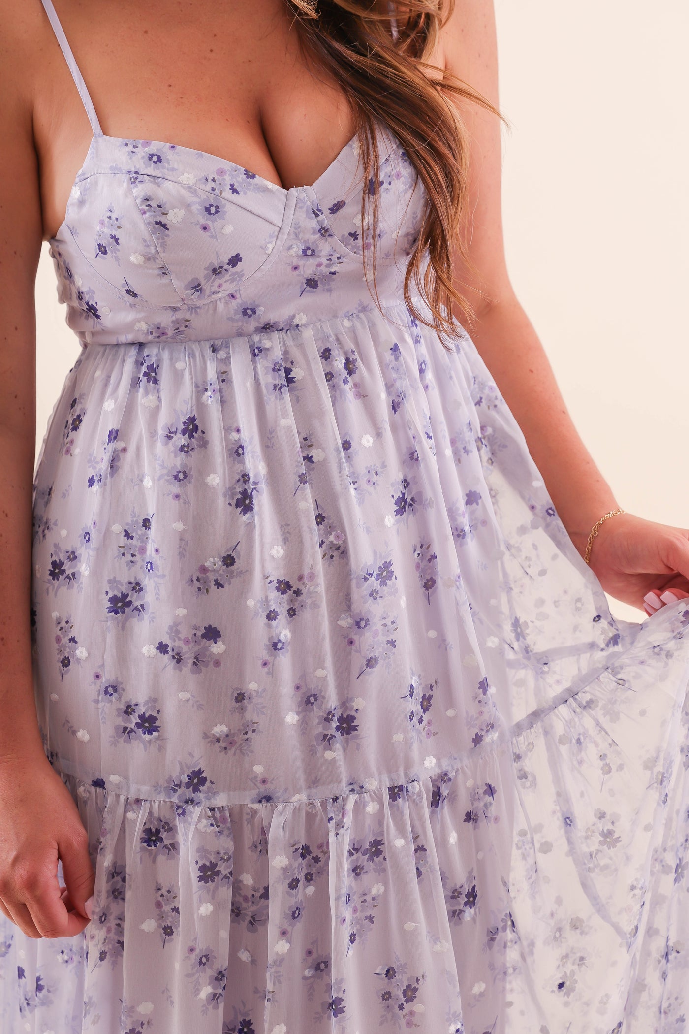 Floral Print Tulle Maxi Dress- Wedding Guest Maxi Dress- Storia Maxi Dress
