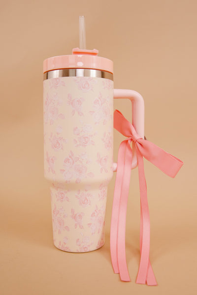 Blush Pink Floral Print Tumbler- 40oz Vintage Floral Tumbler