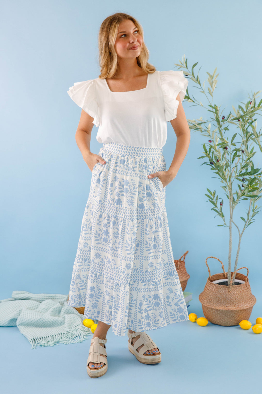 Lots Of Happiness Midi Skirt-Sky Blue - Main Image