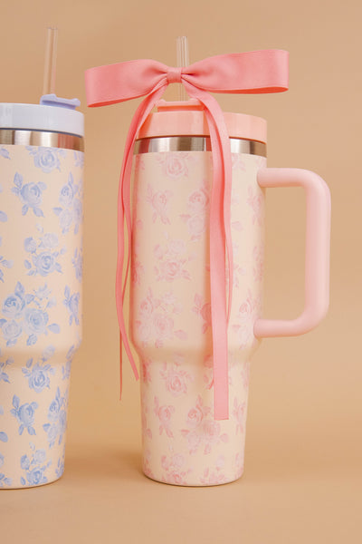 Blush Pink Floral Print Tumbler- 40oz Vintage Floral Tumbler