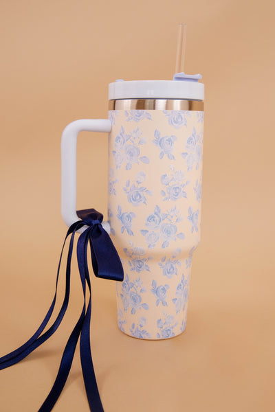 Blue Floral Print Tumbler- 40oz Vintage Floral Tumbler