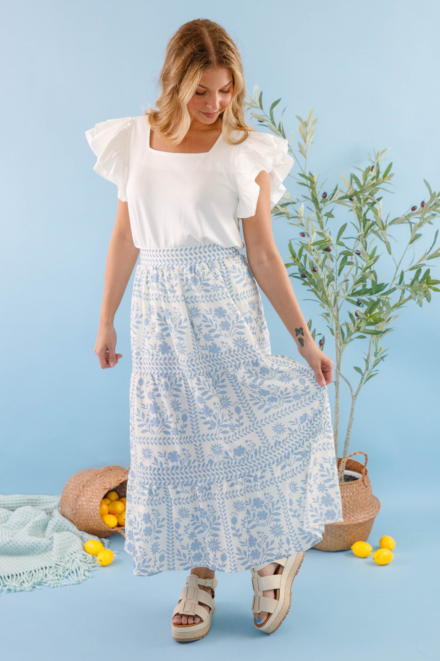 Lots Of Happiness Midi Skirt-Sky Blue