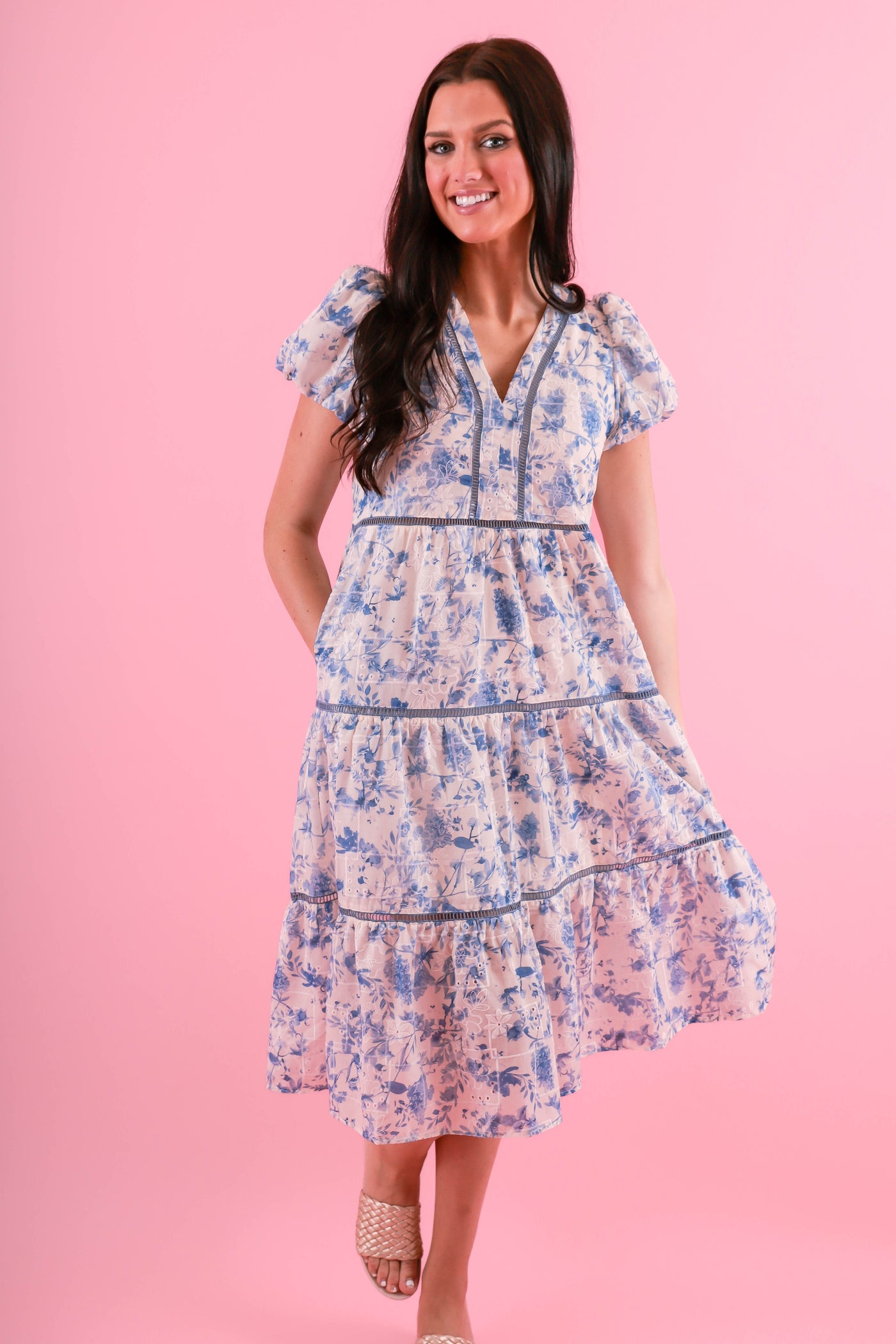 knee length dresses for ladies Garden Tea Party Floral Midi Dress L / Sage