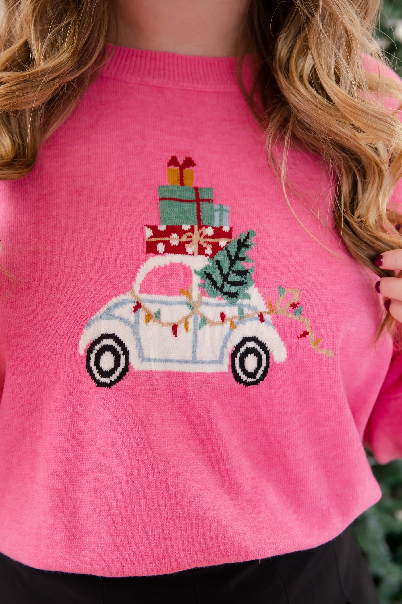 Women's Pink Festive Christmas Sweater- Preppy Christmas Sweater- Le Lis Pink Christmas Sweater