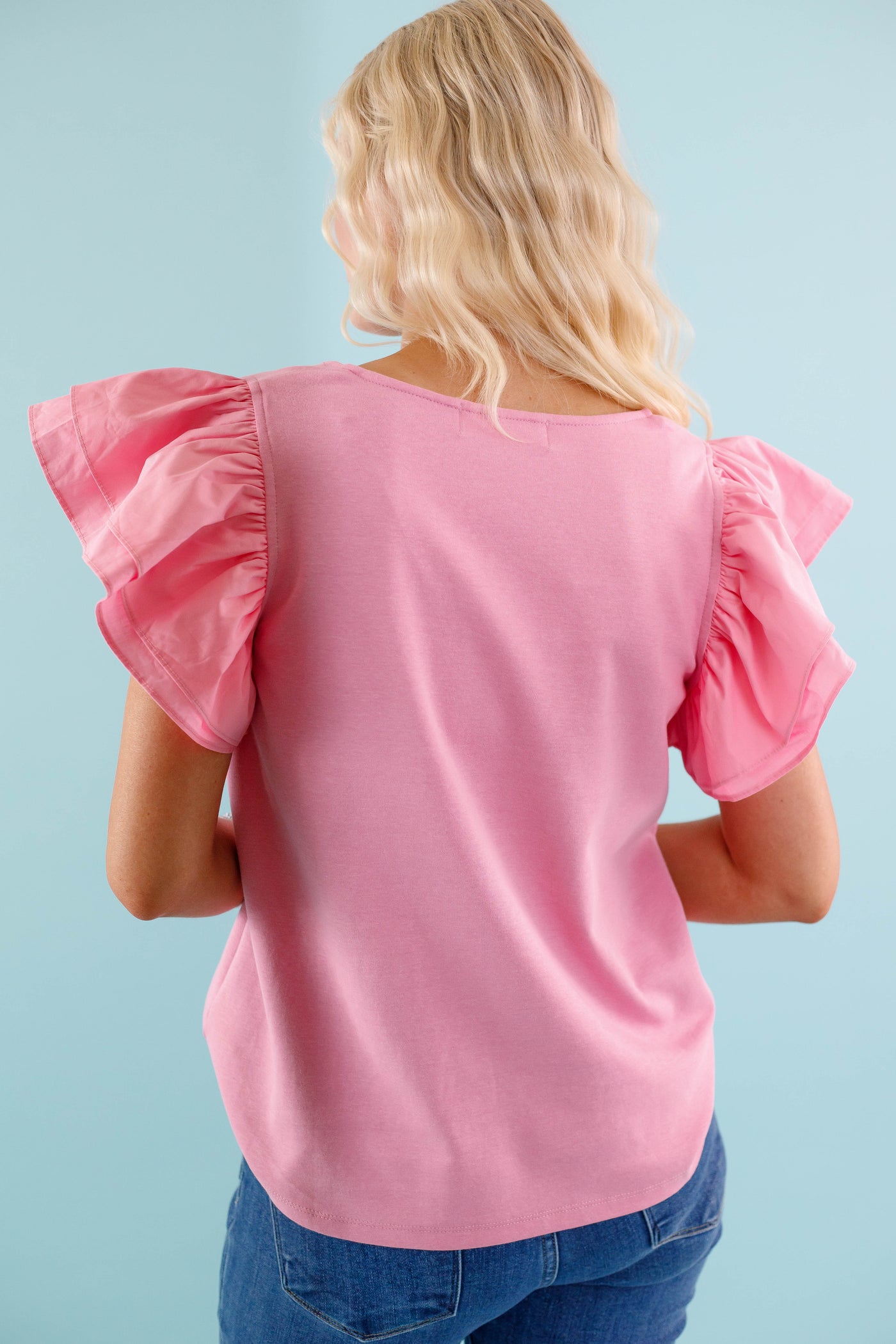 Women's Pink Ruffled Blouse - Women's Preppy Top - Jodifl Ruffled Top