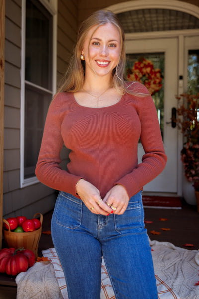 Women's Ribbed Long Sleeve- Women's Rust Basic Top- Be Cool Basic Ribbed Top